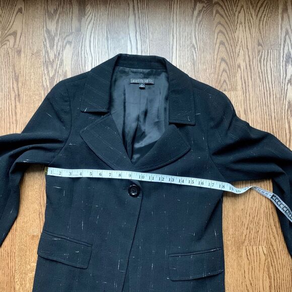 Lafayette 148 Black Wool One Button Blazer w Unique White Pattern Woven In Sz 8 - Picture 7 of 9